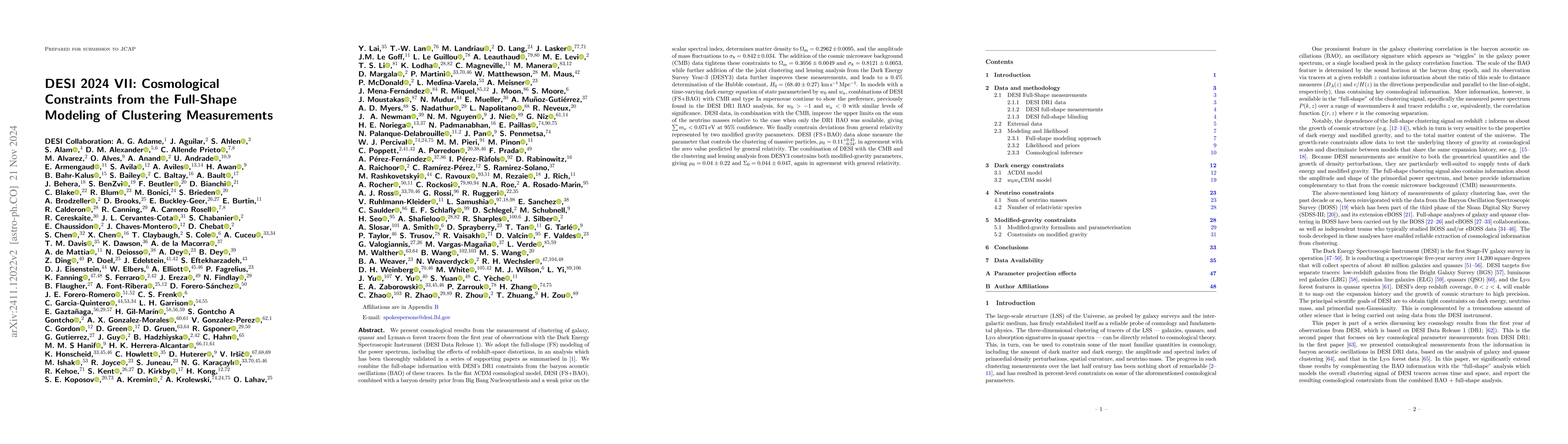 Thumbnail for DESI 2024 VII: Cosmological Constraints from the Full-Shape Modeling of
  Clustering Measurements