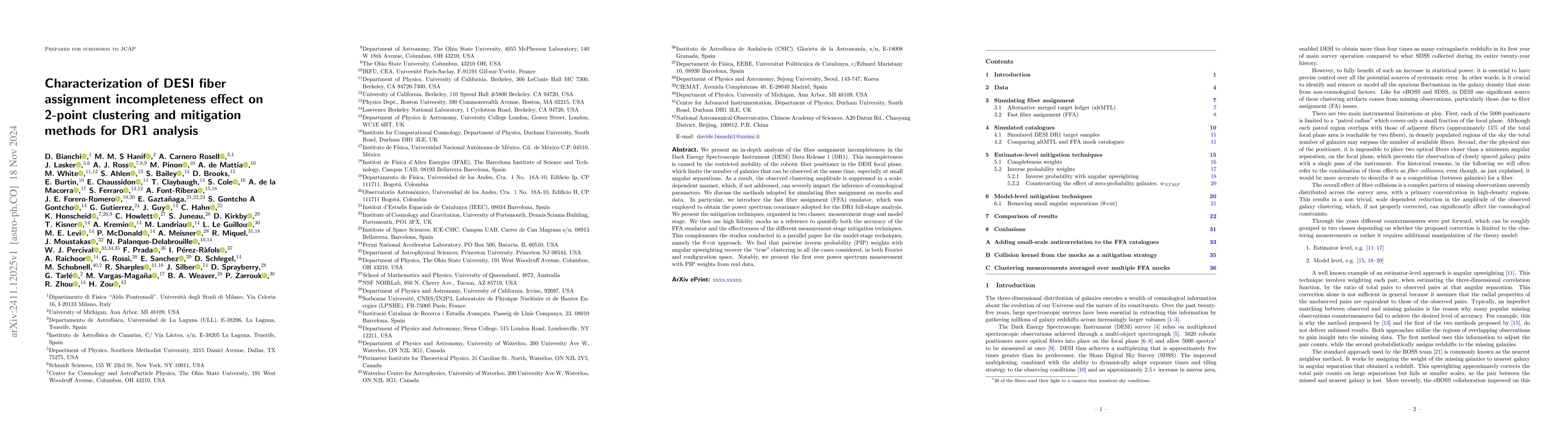 Thumbnail for Characterization of DESI fiber assignment incompleteness effect on
  2-point clustering and mitigation methods for DR1 analysis