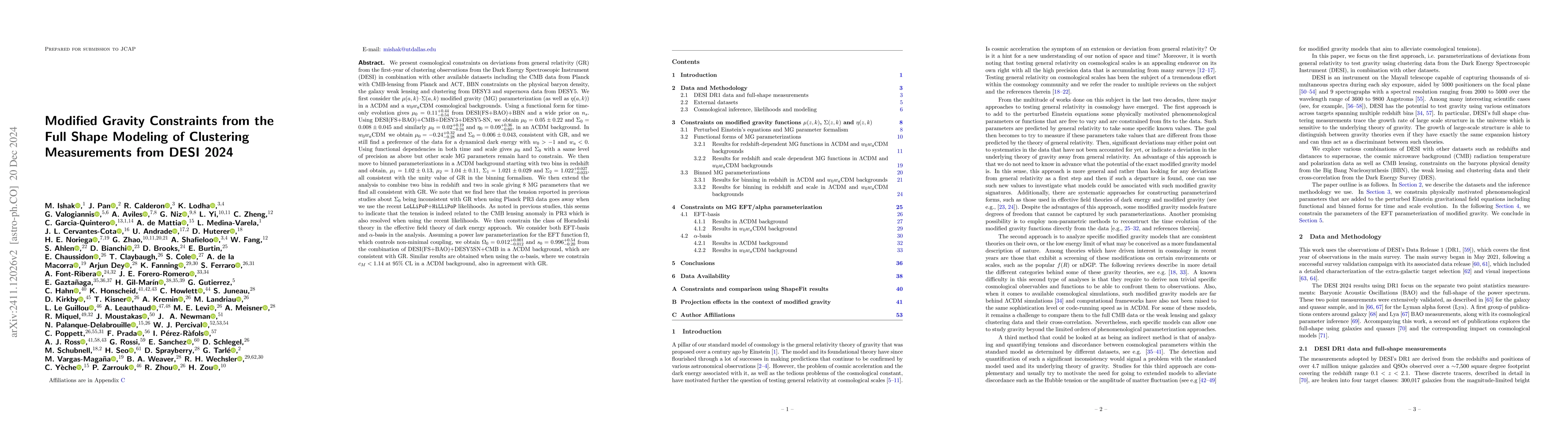 Thumbnail for Modified Gravity Constraints from the Full Shape Modeling of Clustering
  Measurements from DESI 2024