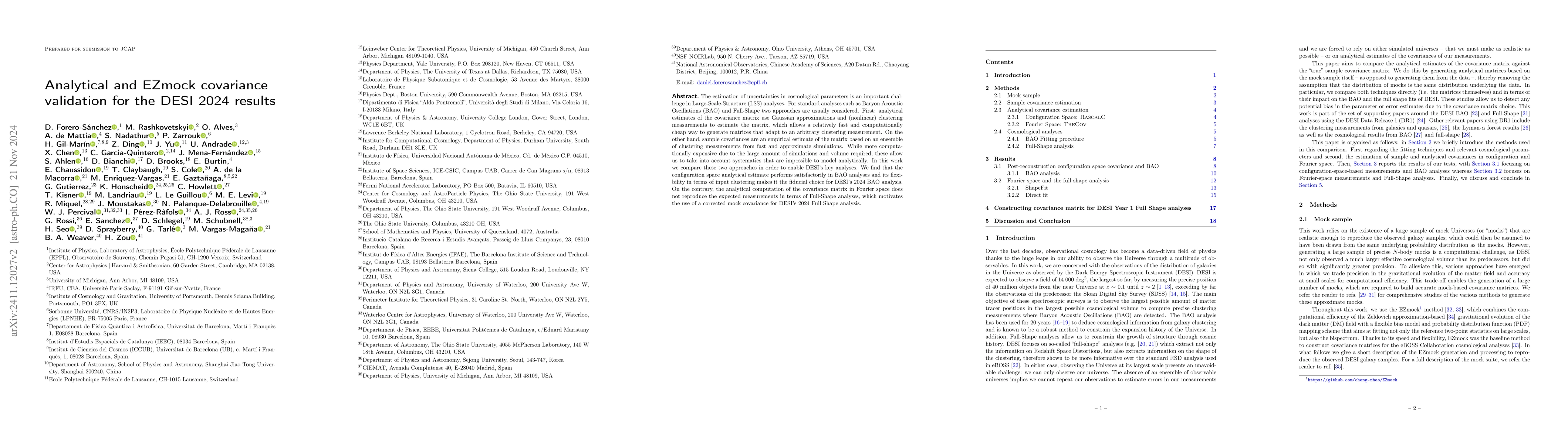 Thumbnail for Analytical and EZmock covariance validation for the DESI 2024 results