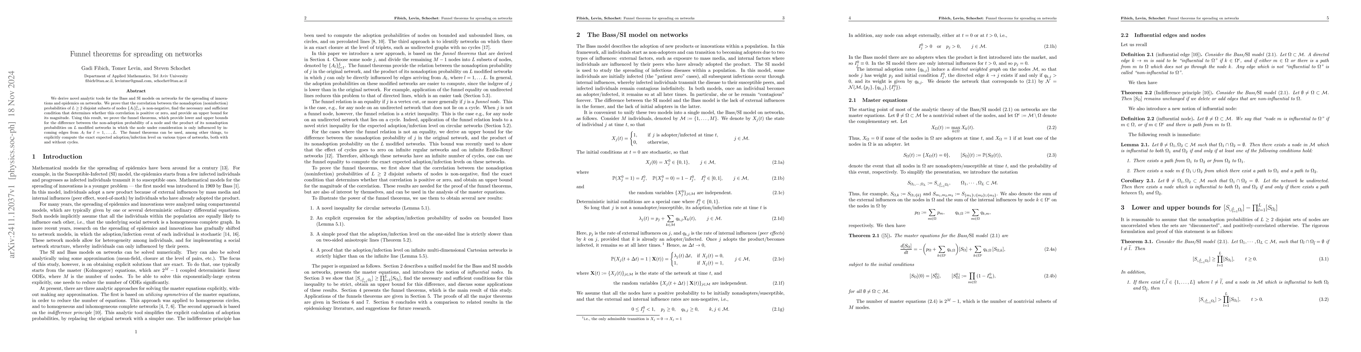 Thumbnail for Funnel theorems for spreading on networks