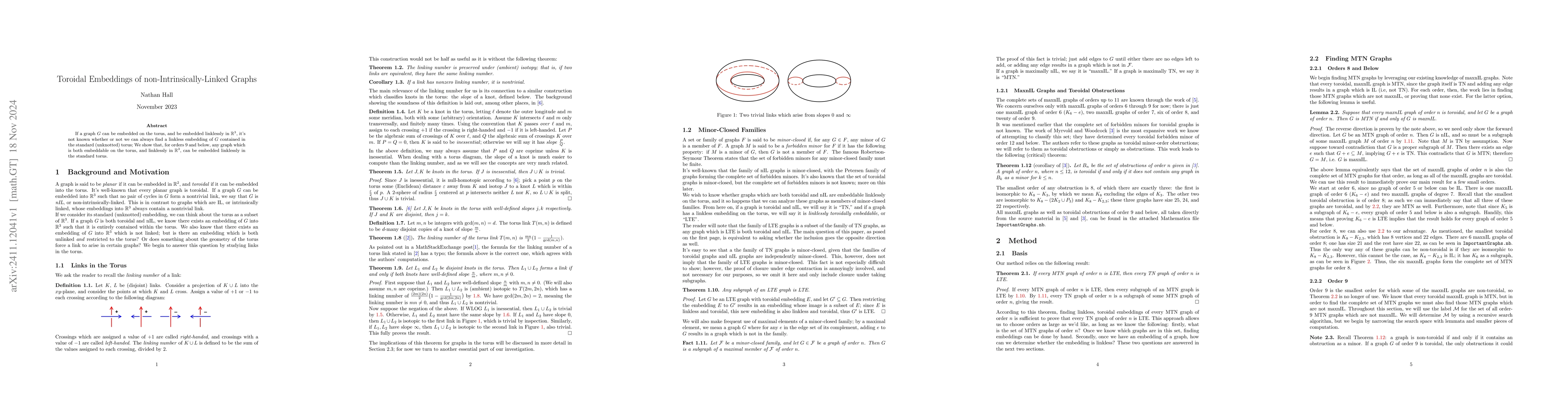 Thumbnail for Toroidal Embeddings of non-Intrinsically-Linked Graphs