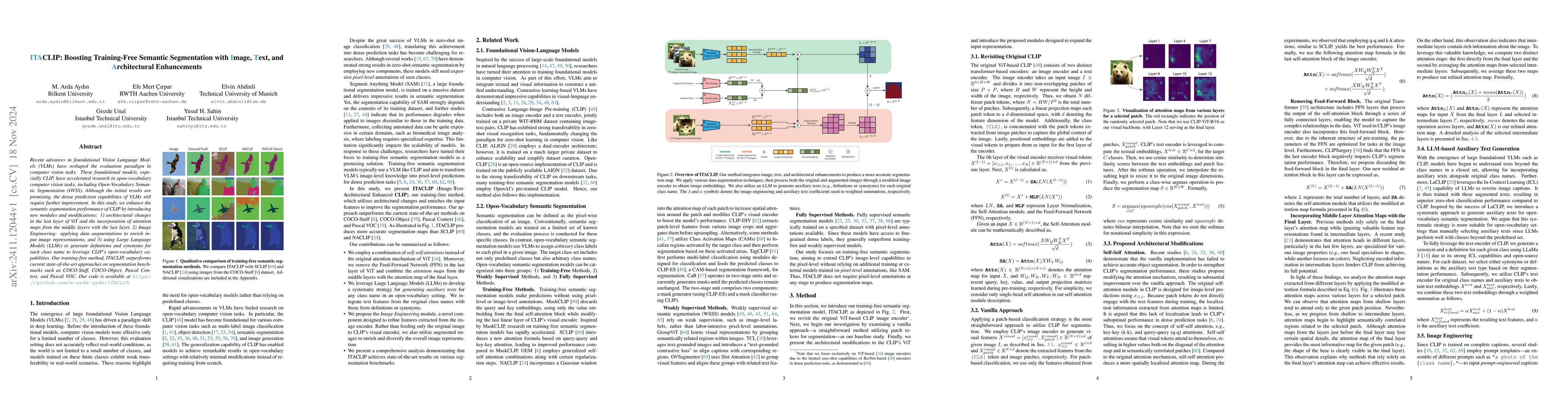 Thumbnail for ITACLIP: Boosting Training-Free Semantic Segmentation with Image, Text,
  and Architectural Enhancements