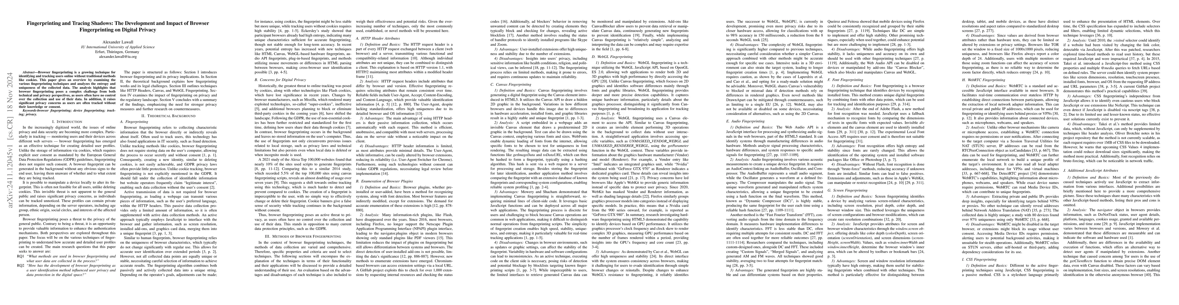 Thumbnail for Fingerprinting and Tracing Shadows: The Development and Impact of
  Browser Fingerprinting on Digital Privacy