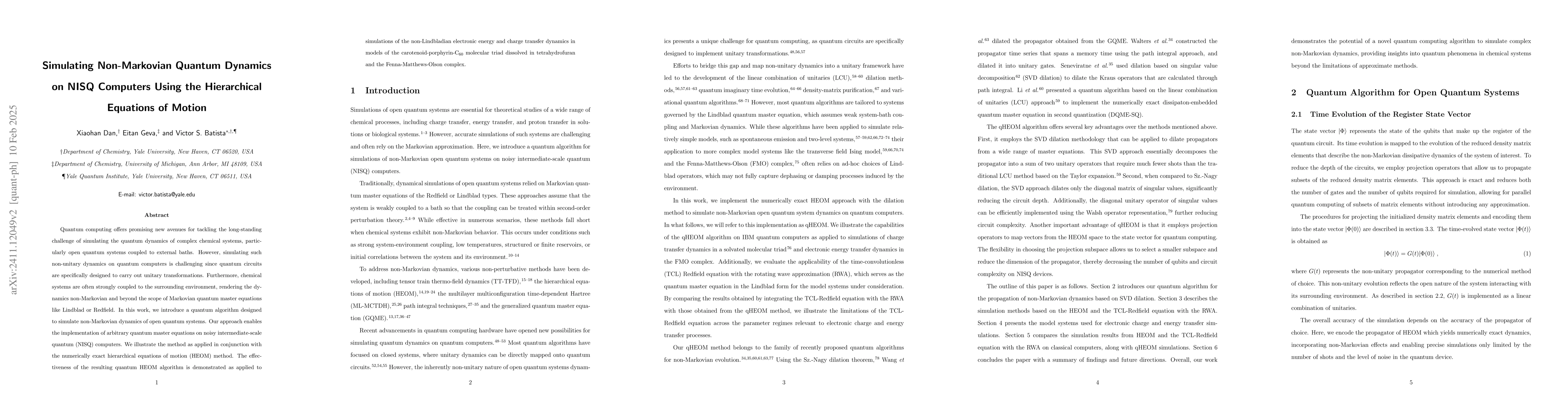 Thumbnail for qHEOM: A Quantum Algorithm for Simulating Non-Markovian Quantum Dynamics
  Using the Hierarchical Equations of Motion