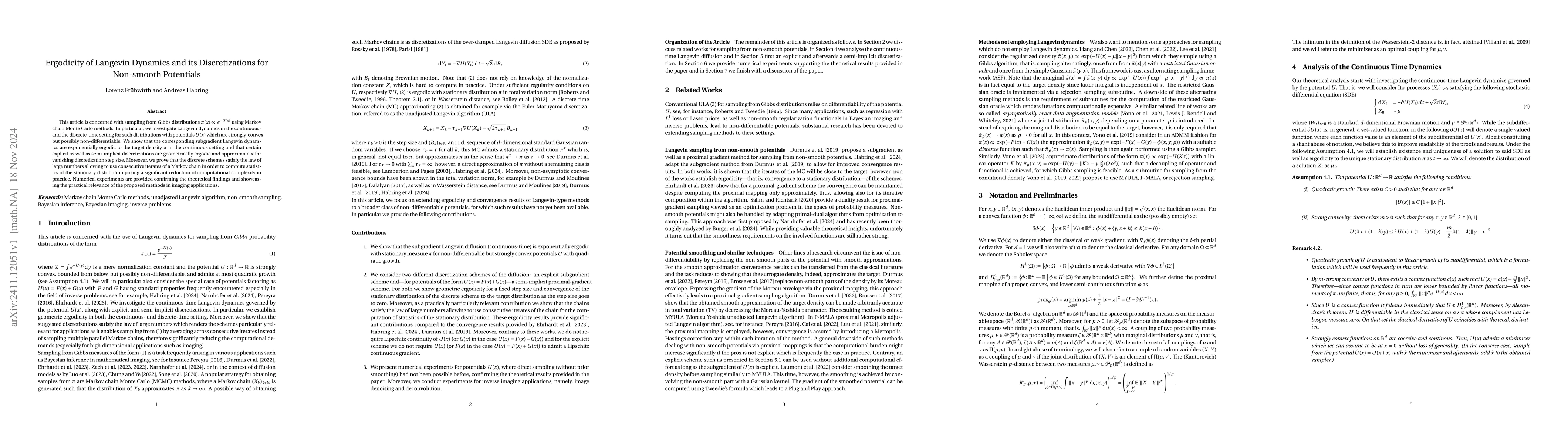 Thumbnail for Ergodicity of Langevin Dynamics and its Discretizations for Non-smooth
  Potentials