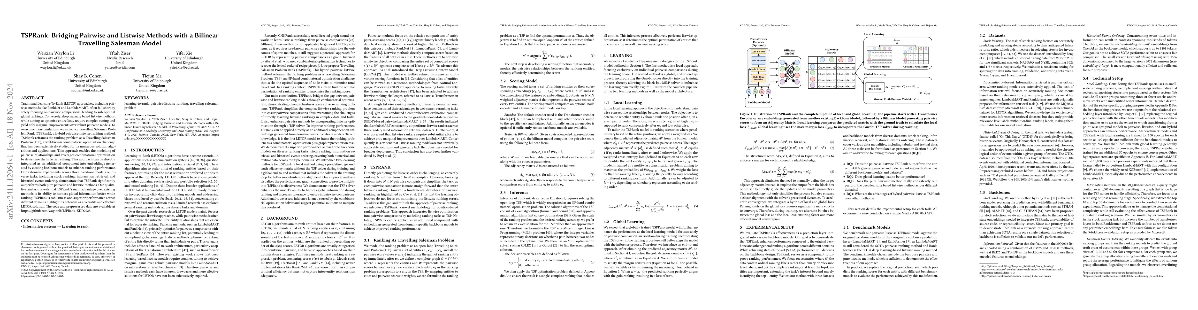 Thumbnail for TSPRank: Bridging Pairwise and Listwise Methods with a Bilinear
  Travelling Salesman Model