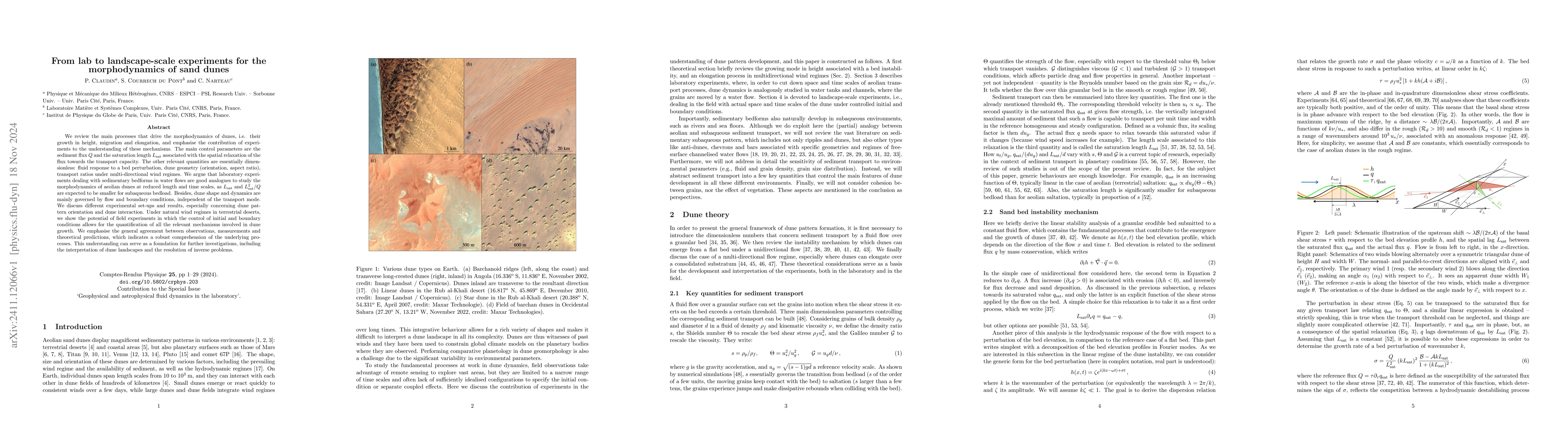 Thumbnail for From lab to landscape-scale experiments for the morphodynamics of sand
  dunes
