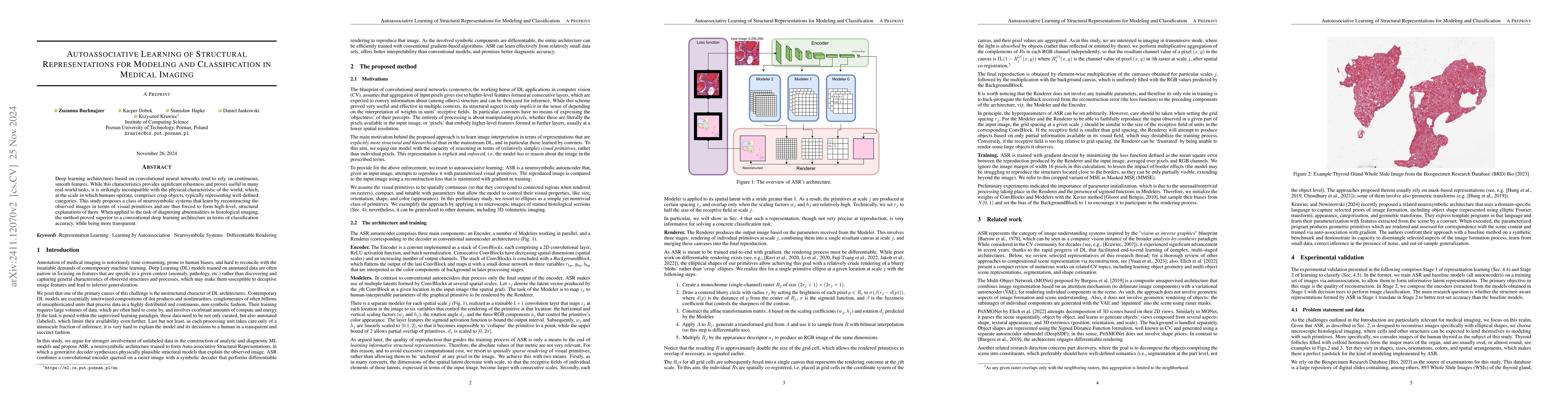 Thumbnail for Autoassociative Learning of Structural Representations for Modeling and
  Classification in Medical Imaging
