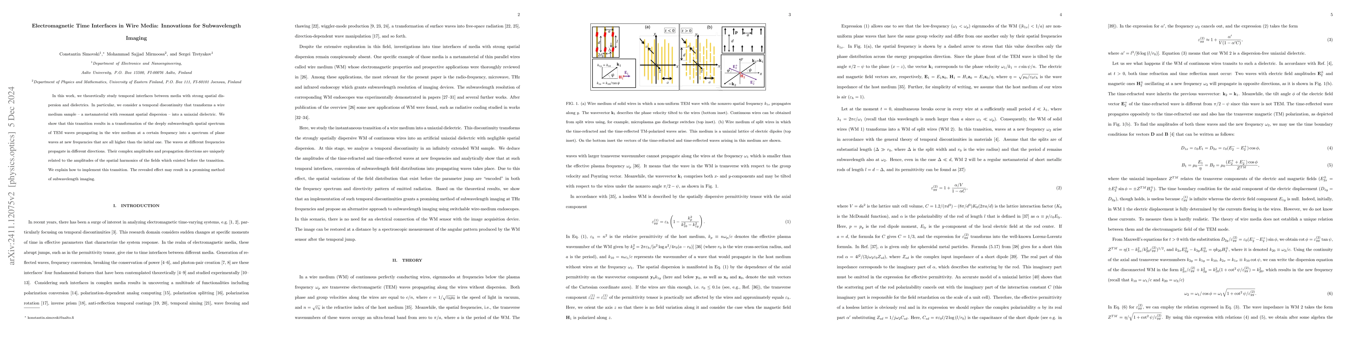 Thumbnail for Electromagnetic Time Interfaces in Wire Media: Innovations for
  Subwavelength Imaging