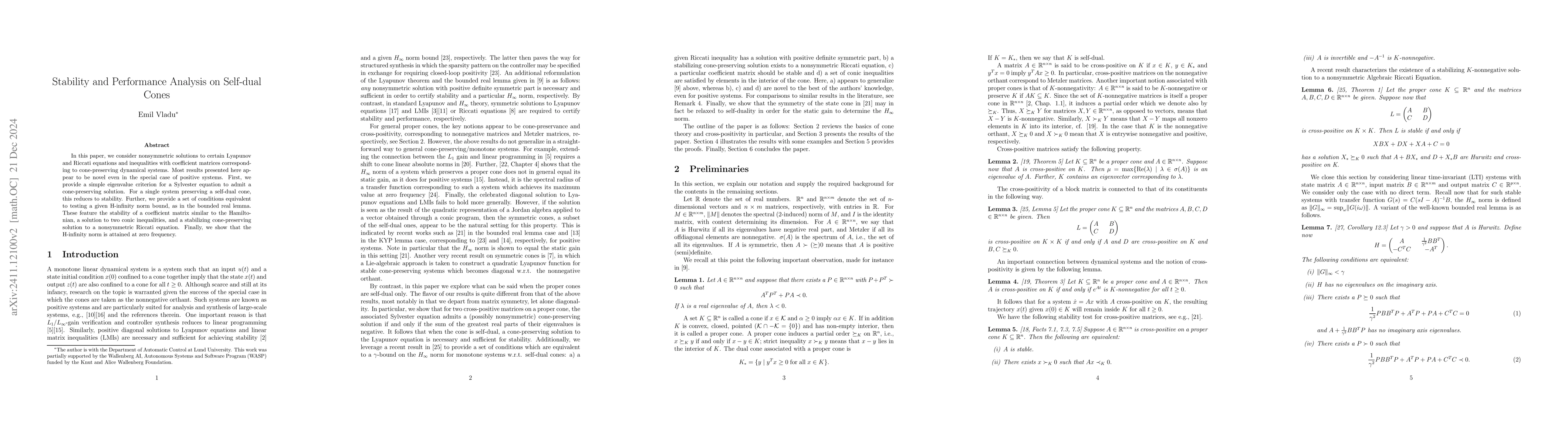Thumbnail for Stability and Performance Analysis on Self-dual Cones