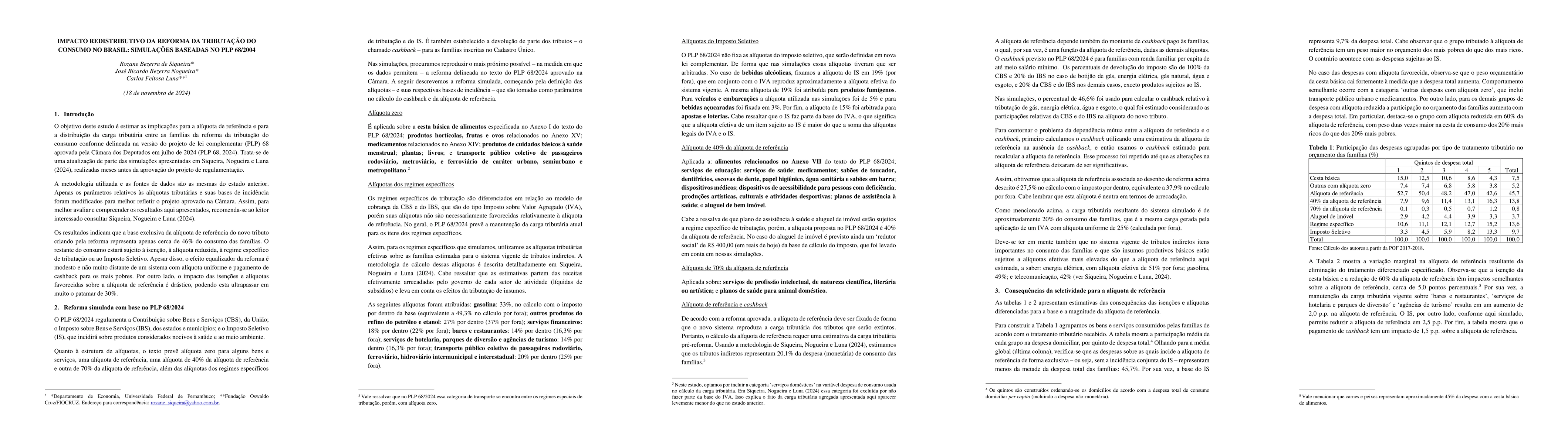 Thumbnail for Impacto Redistributivo da Reforma da Tributacao do Consumo no Brasil:
  Simulacoes Baseadas no PLP68/2004
