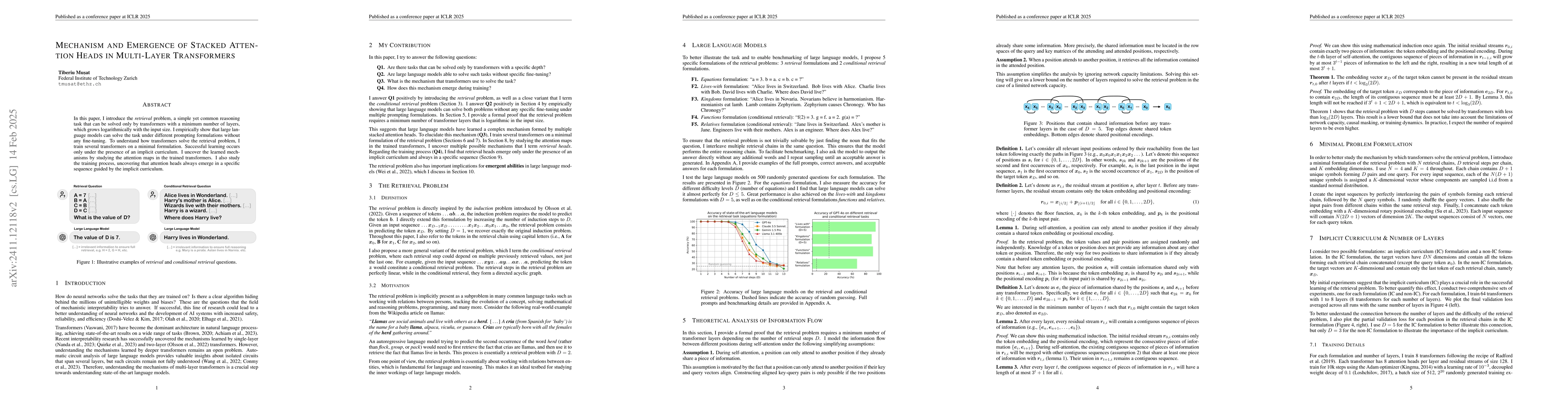 Thumbnail for Mechanism and Emergence of Stacked Attention Heads in Multi-Layer
  Transformers