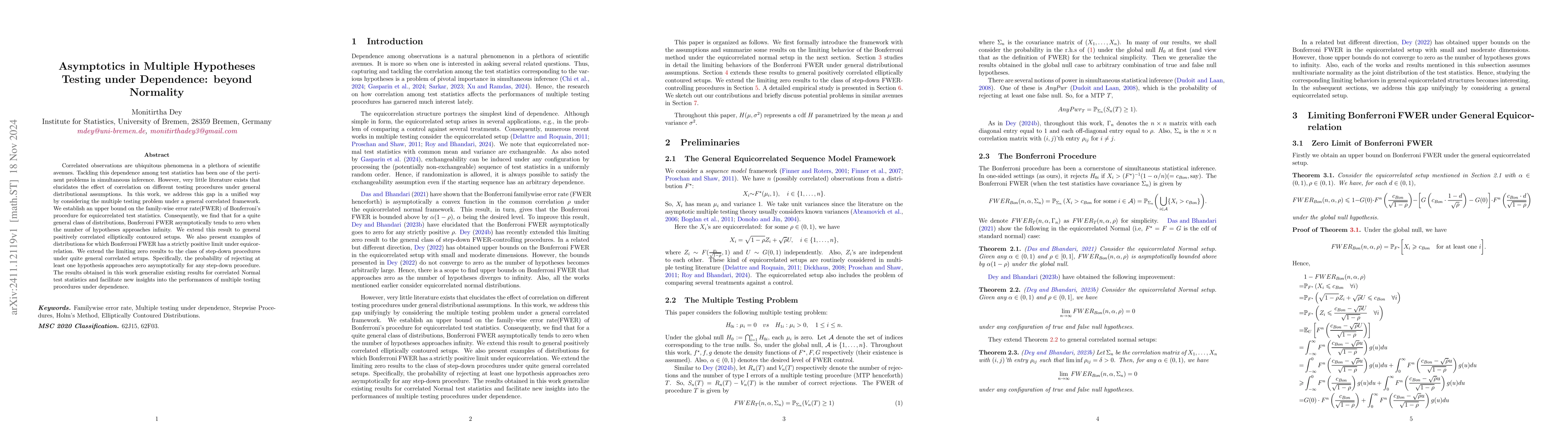 Thumbnail for Asymptotics in Multiple Hypotheses Testing under Dependence: beyond
  Normality