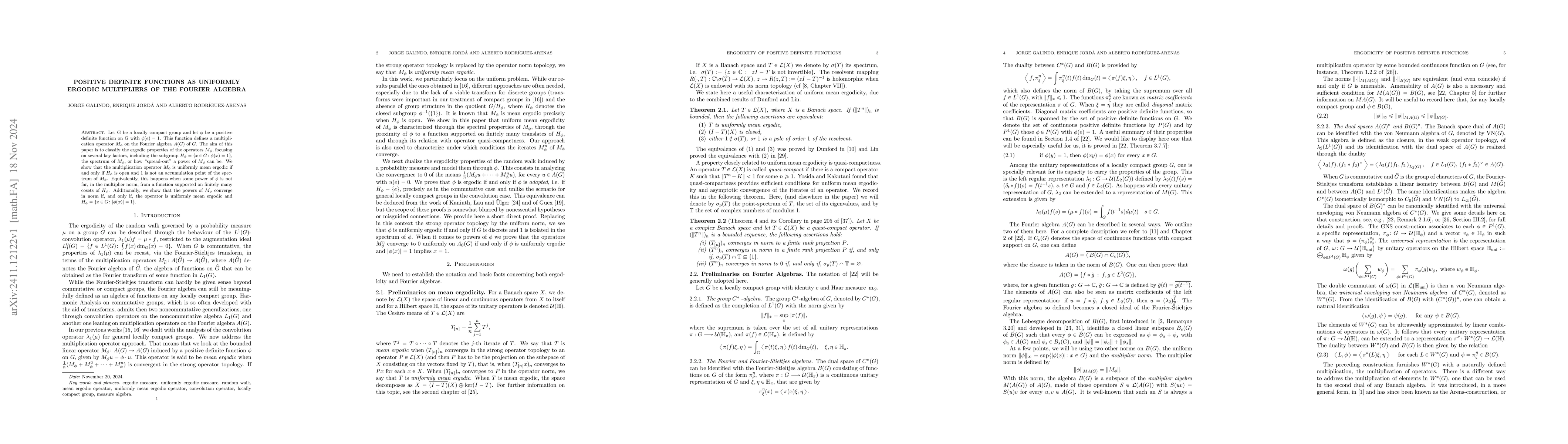 Thumbnail for Positive definite functions as uniformly ergodic multipliers of the
  Fourier algebra