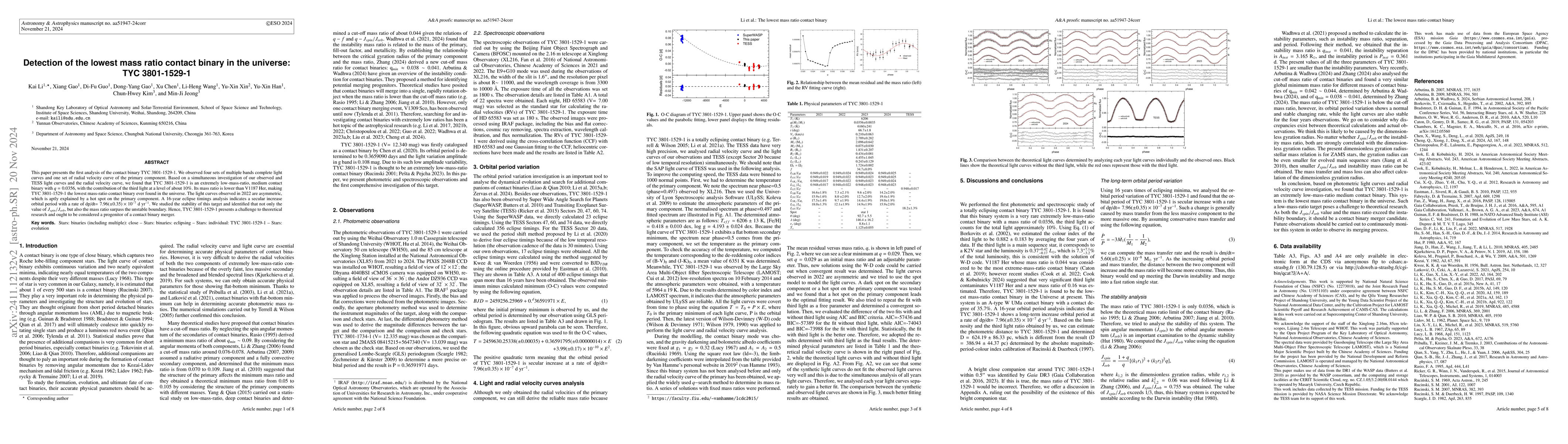 Thumbnail for Detection of the lowest mass ratio contact binary in the universe: TYC
  3801-1529-1