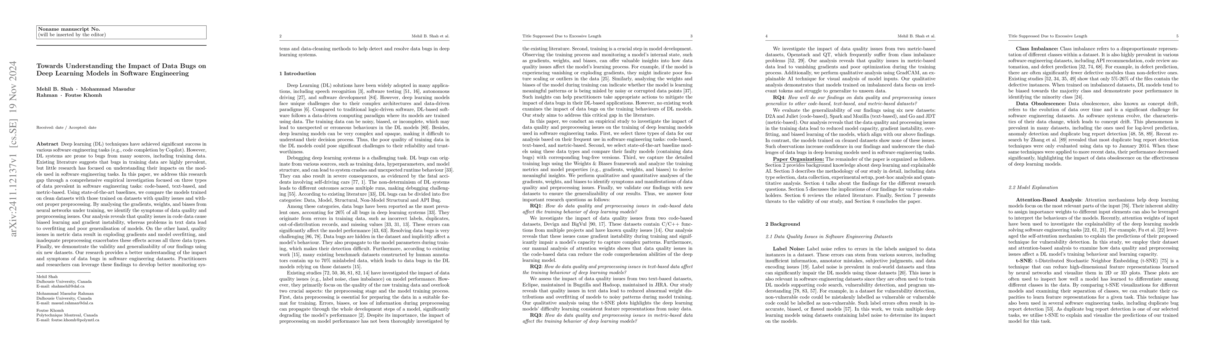 Thumbnail for Towards Understanding the Impact of Data Bugs on Deep Learning Models in
  Software Engineering