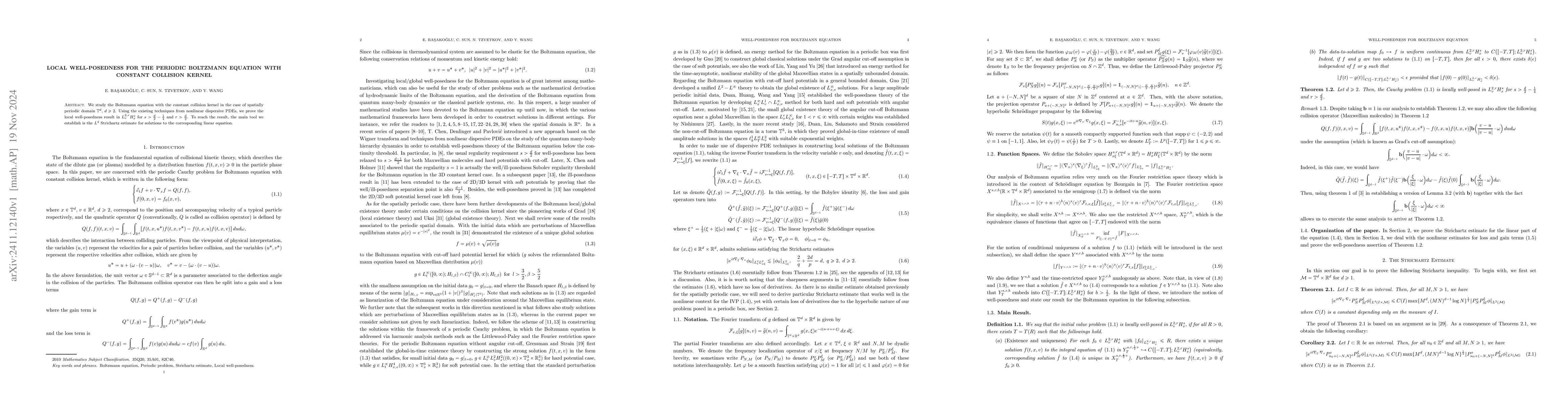 Thumbnail for Local well-posedness for the periodic Boltzmann equation with constant
  collision kernel