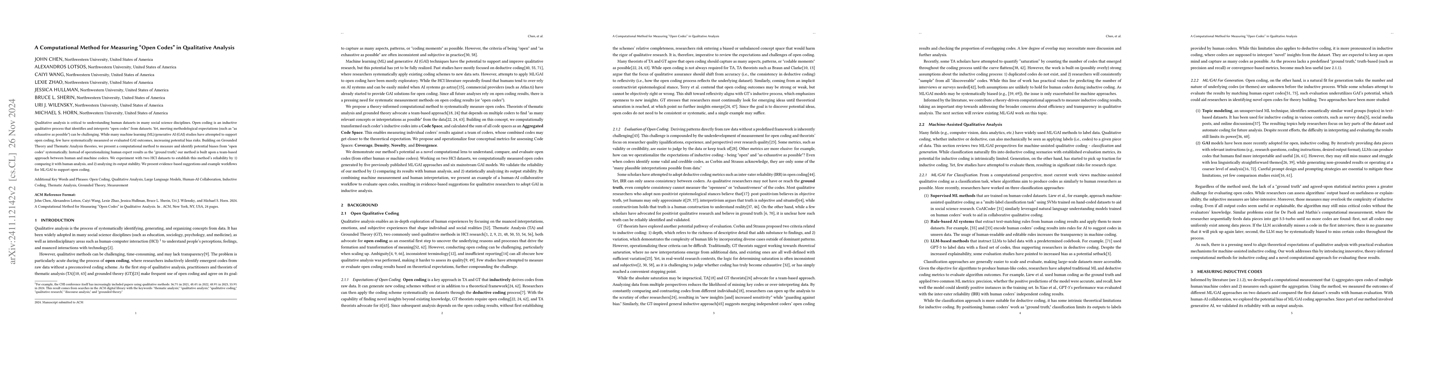 Thumbnail for A Computational Method for Measuring "Open Codes" in Qualitative
  Analysis