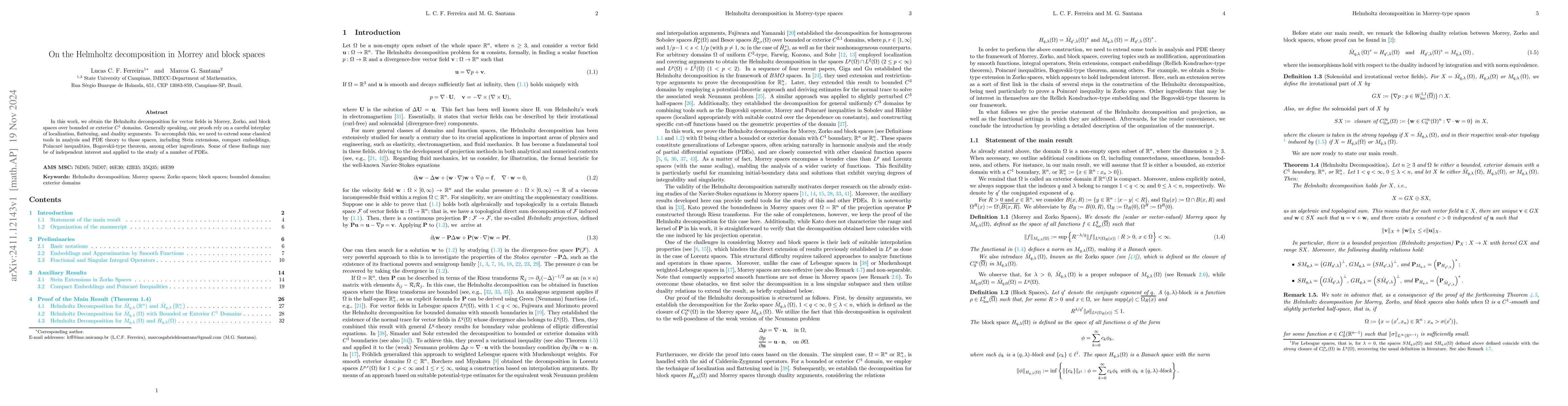 Thumbnail for On the Helmholtz decomposition in Morrey and block spaces