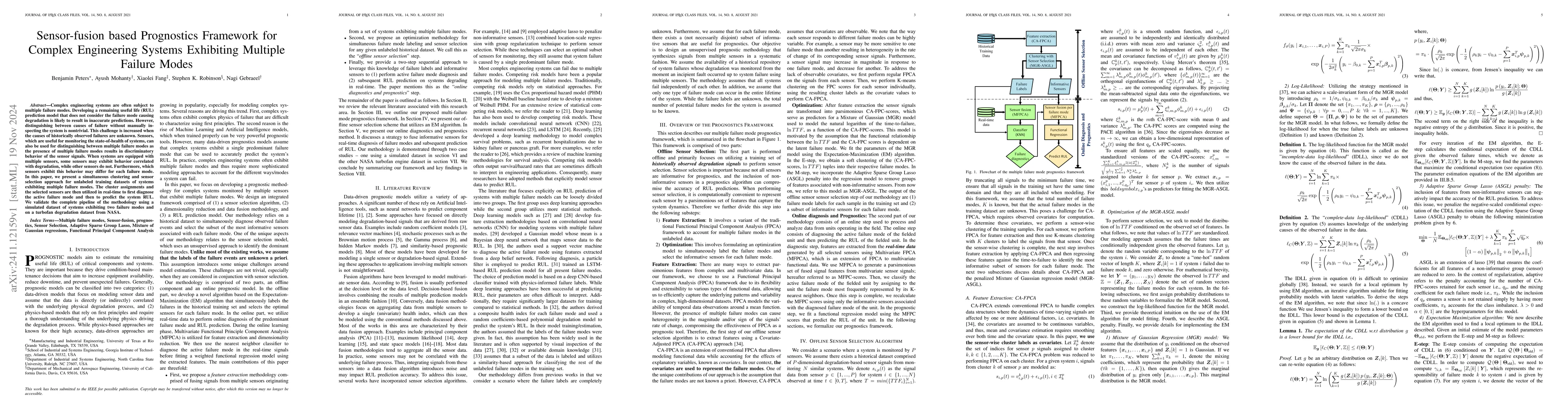 Thumbnail for Sensor-fusion based Prognostics Framework for Complex Engineering
  Systems Exhibiting Multiple Failure Modes