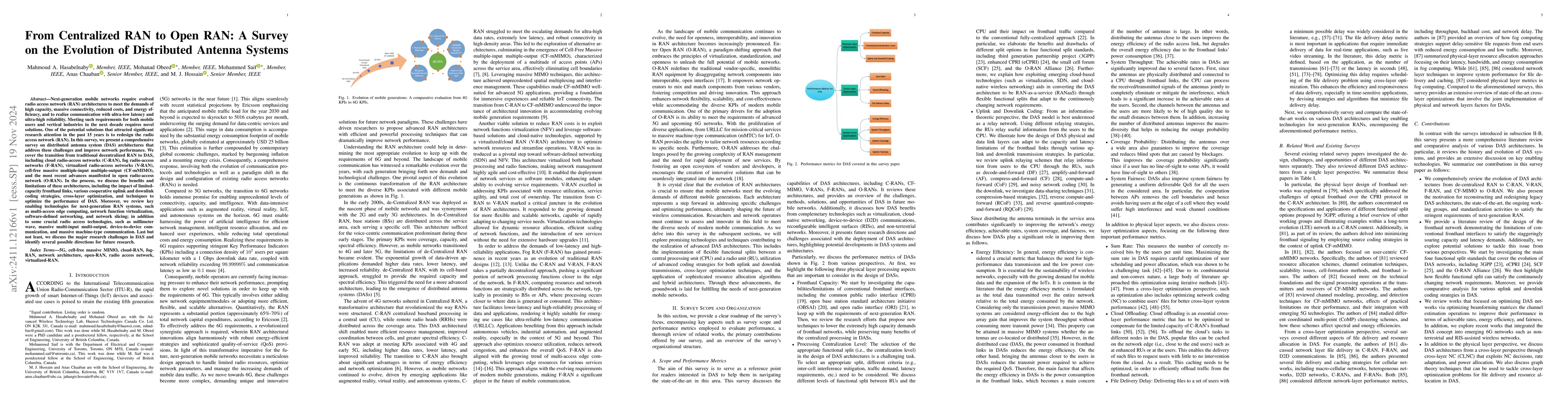 Thumbnail for From Centralized RAN to Open RAN: A Survey on the Evolution of
  Distributed Antenna Systems