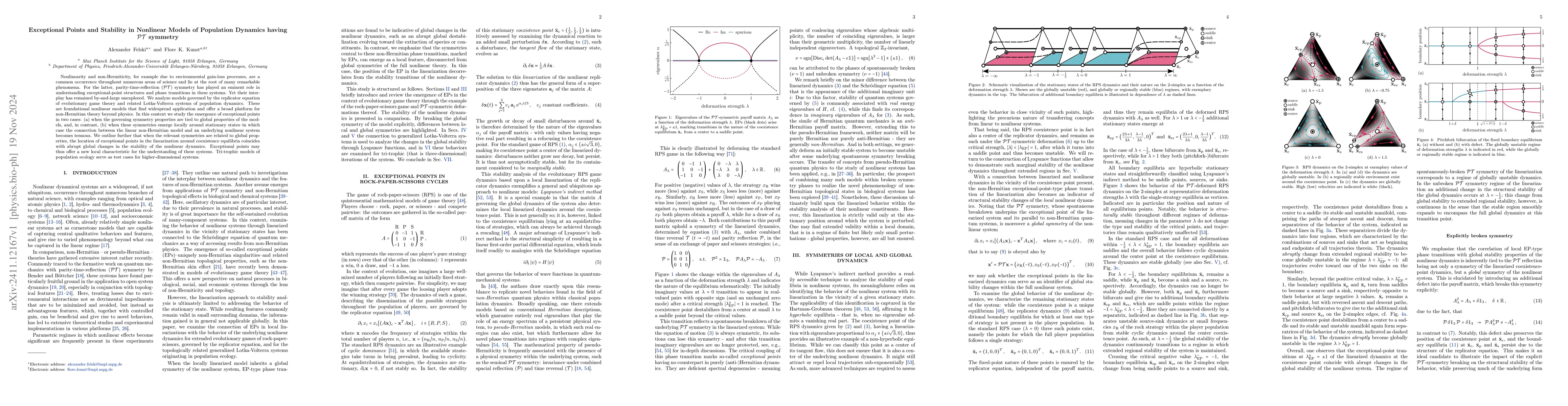Thumbnail for Exceptional Points and Stability in Nonlinear Models of Population
  Dynamics having $\mathcal{PT}$ symmetry