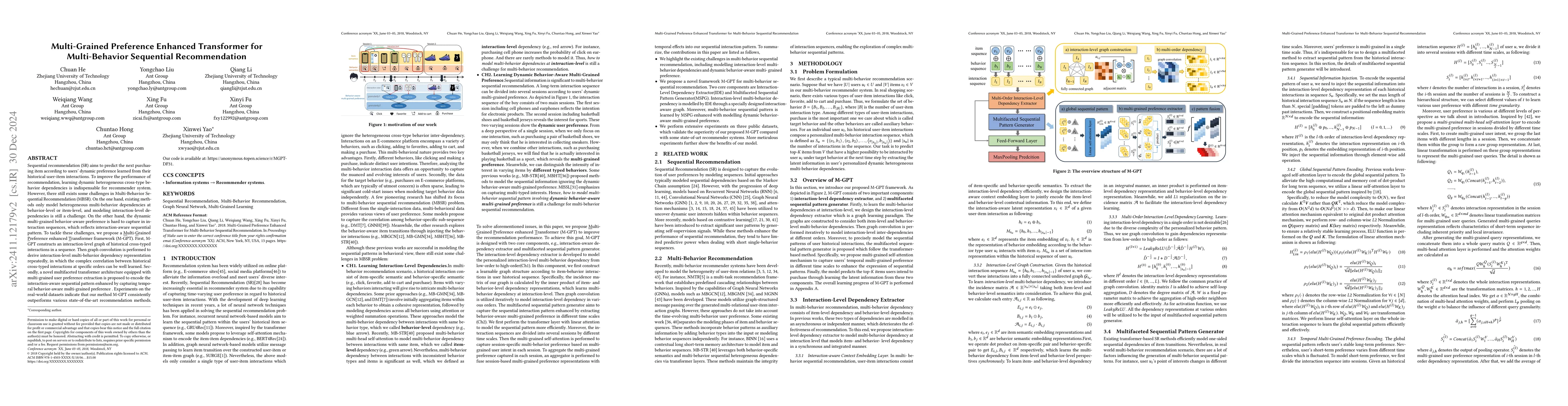 Thumbnail for Multi-Grained Preference Enhanced Transformer for Multi-Behavior
  Sequential Recommendation