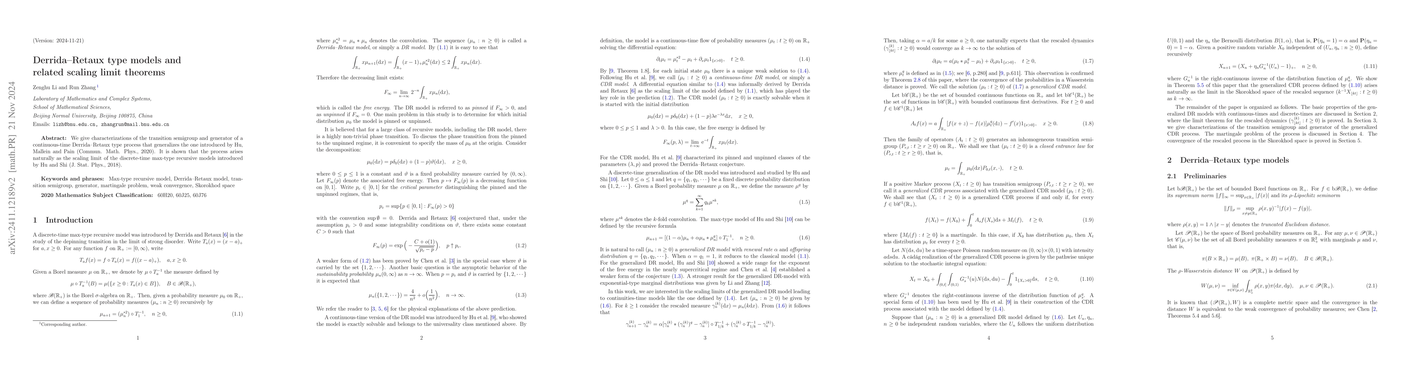 Thumbnail for Derrida-Retaux type models and related scaling limit theorems