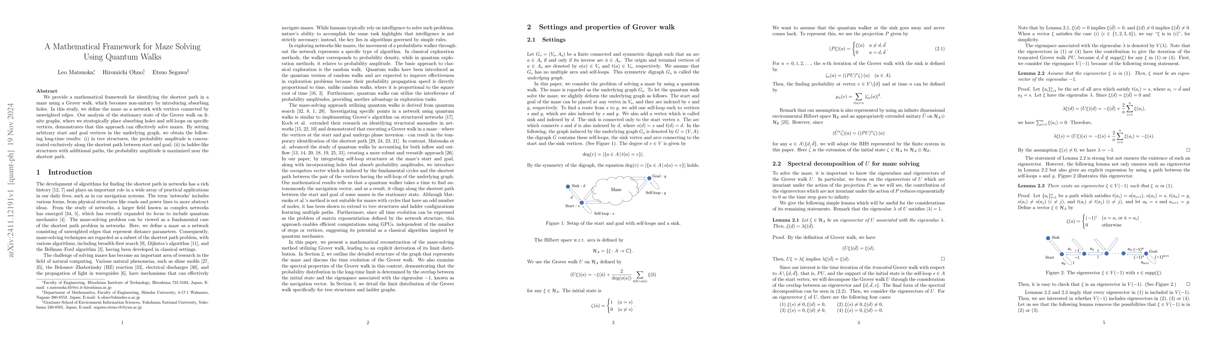 Thumbnail for A mathematical framework for maze solving using quantum walks