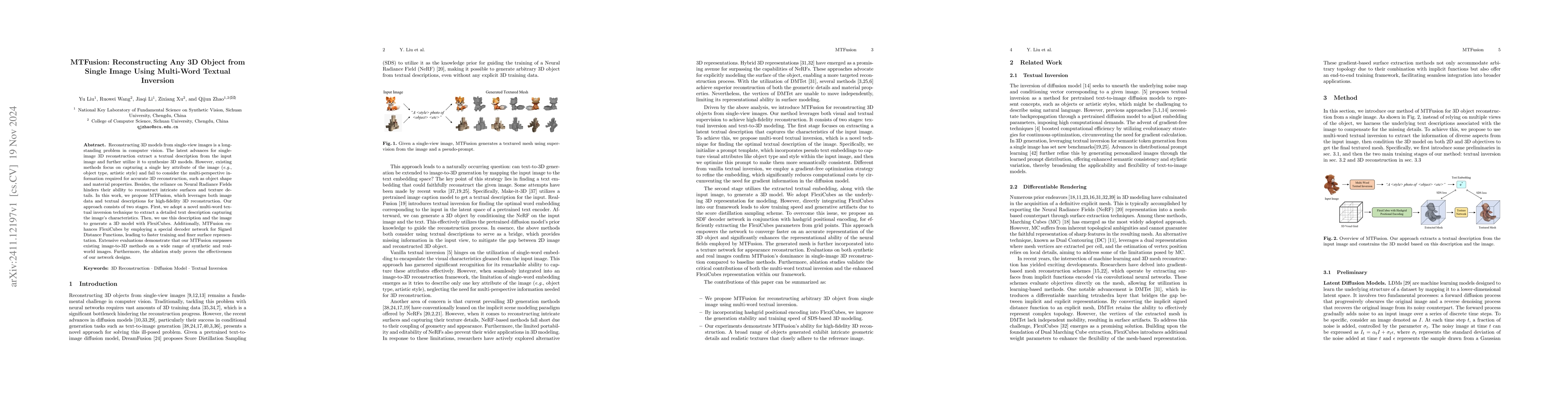 Thumbnail for MTFusion: Reconstructing Any 3D Object from Single Image Using
  Multi-word Textual Inversion