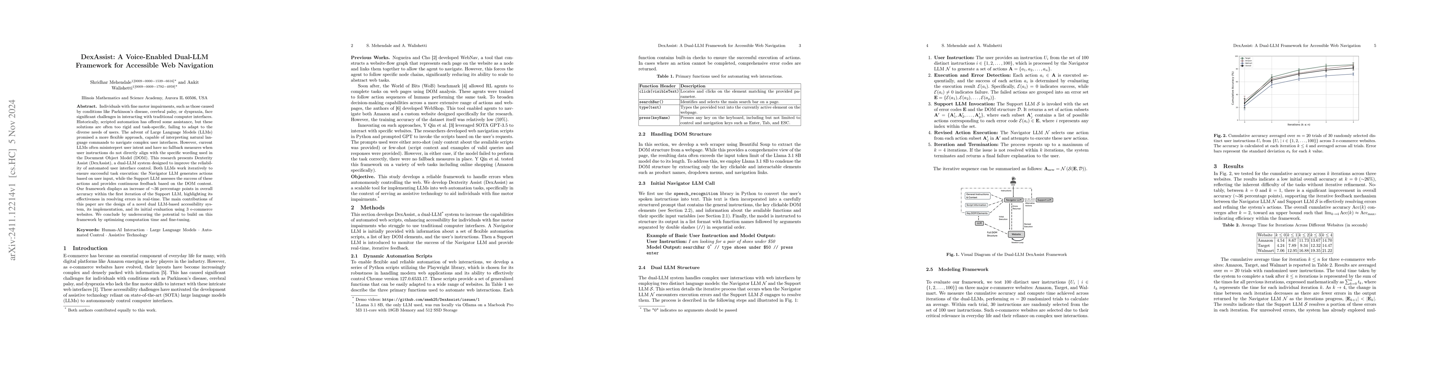 Thumbnail for DexAssist: A Voice-Enabled Dual-LLM Framework for Accessible Web
  Navigation