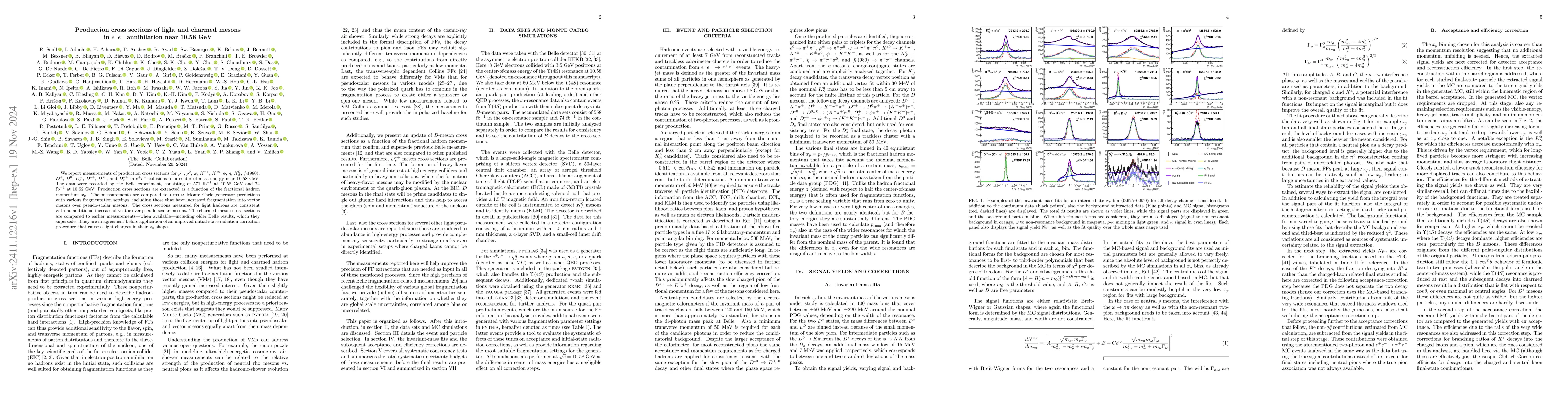 Thumbnail for Production cross sections of light and charmed mesons in $e^+e^-$
  annihilation near 10.58 GeV