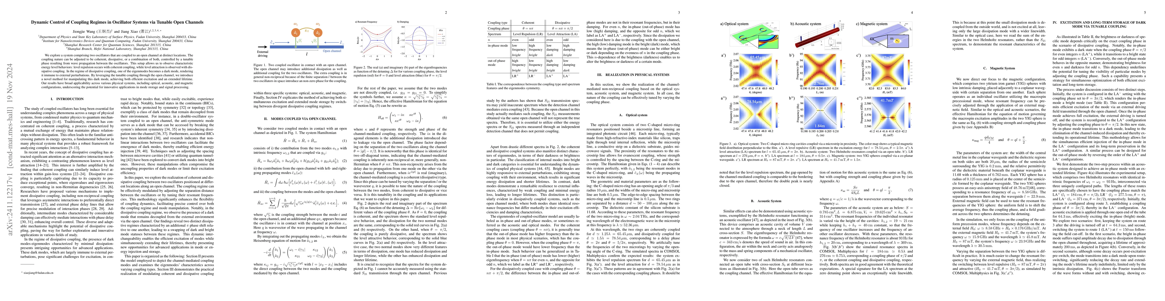 Thumbnail for Dynamic Control of Coupling Regimes in Oscillator Systems via Tunable
  Open Channels