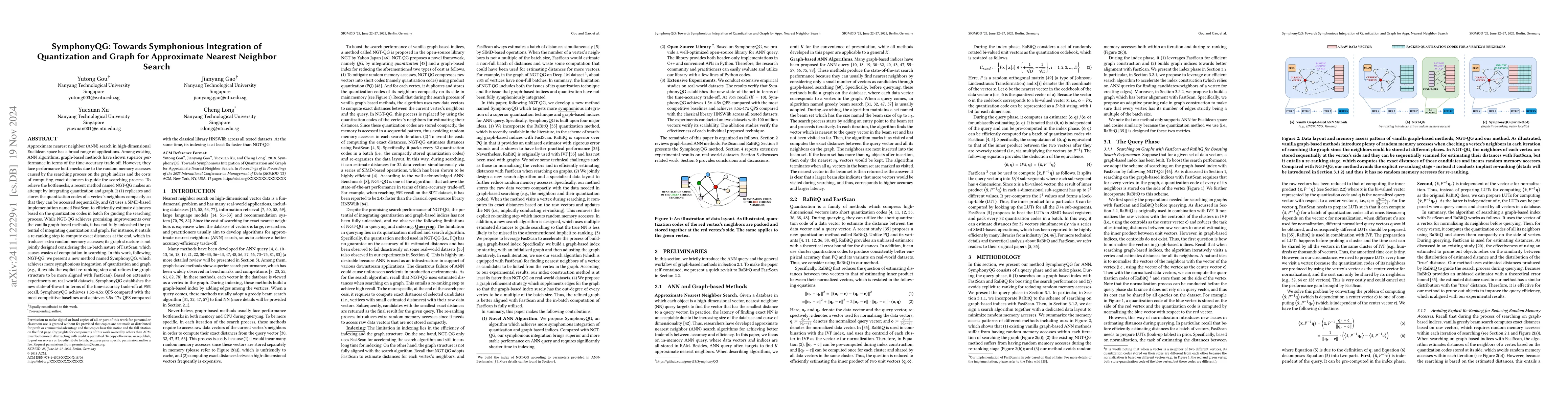 Thumbnail for SymphonyQG: Towards Symphonious Integration of Quantization and Graph
  for Approximate Nearest Neighbor Search