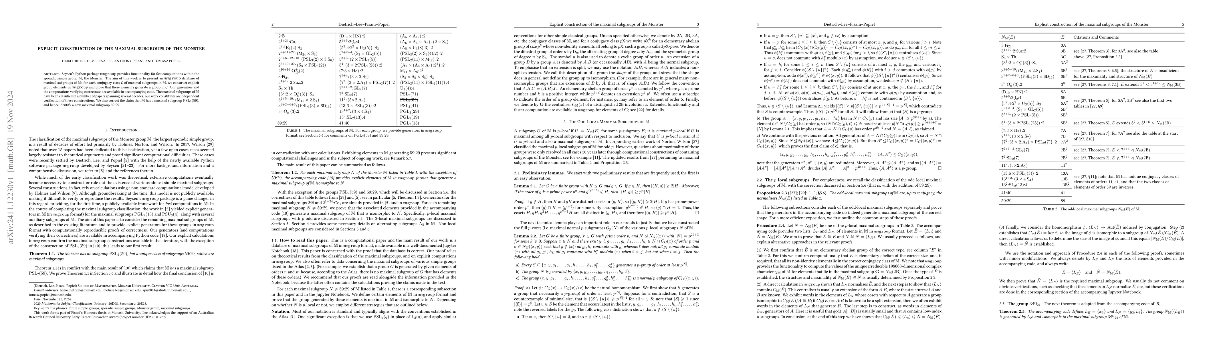 Thumbnail for Explicit construction of the maximal subgroups of the Monster