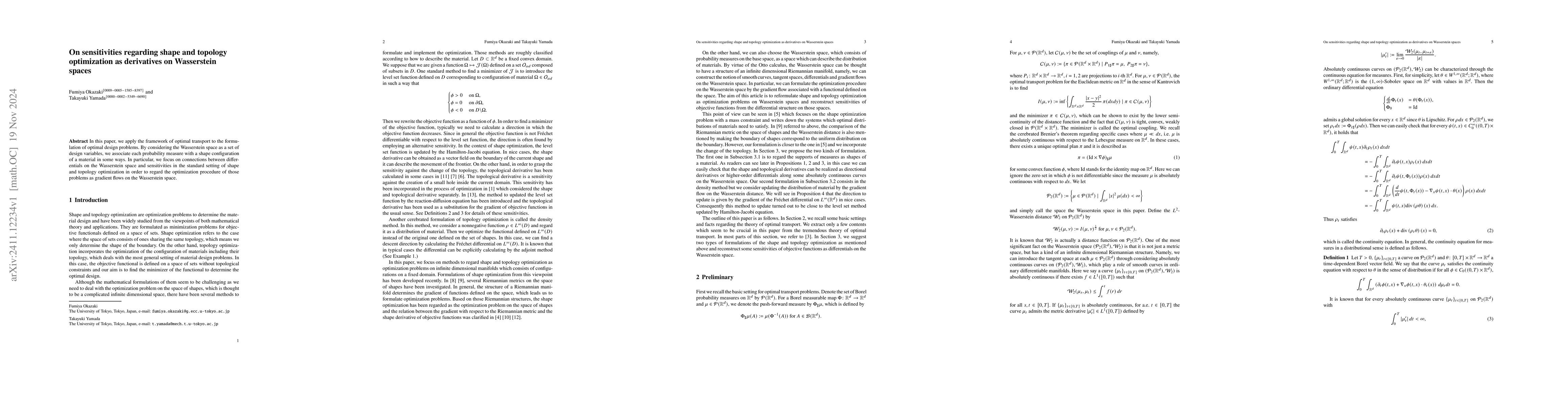 Thumbnail for On sensitivities regarding shape and topology optimization as
  derivatives on Wasserstein spaces