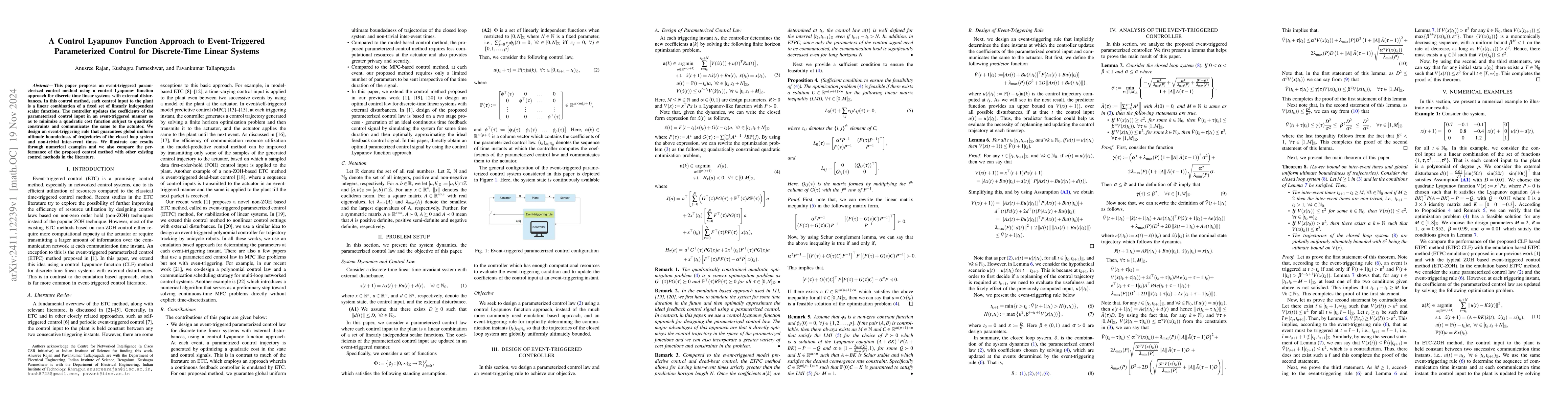 Thumbnail for A Control Lyapunov Function Approach to Event-Triggered Parameterized
  Control for Discrete-Time Linear Systems