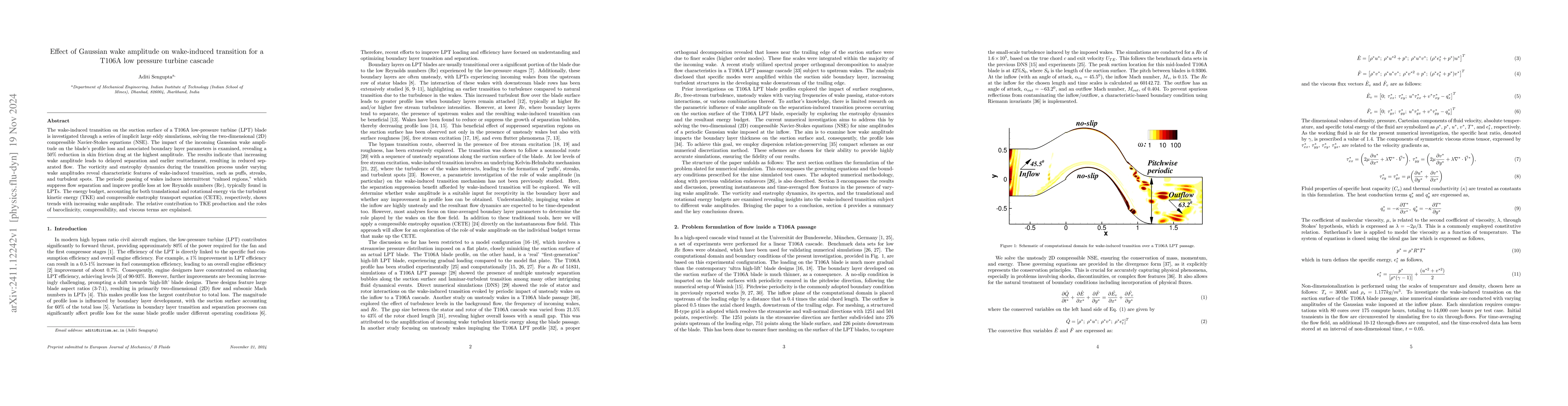 Thumbnail for Effect of Gaussian wake amplitude on wake-induced transition for a T106A
  low pressure turbine cascade