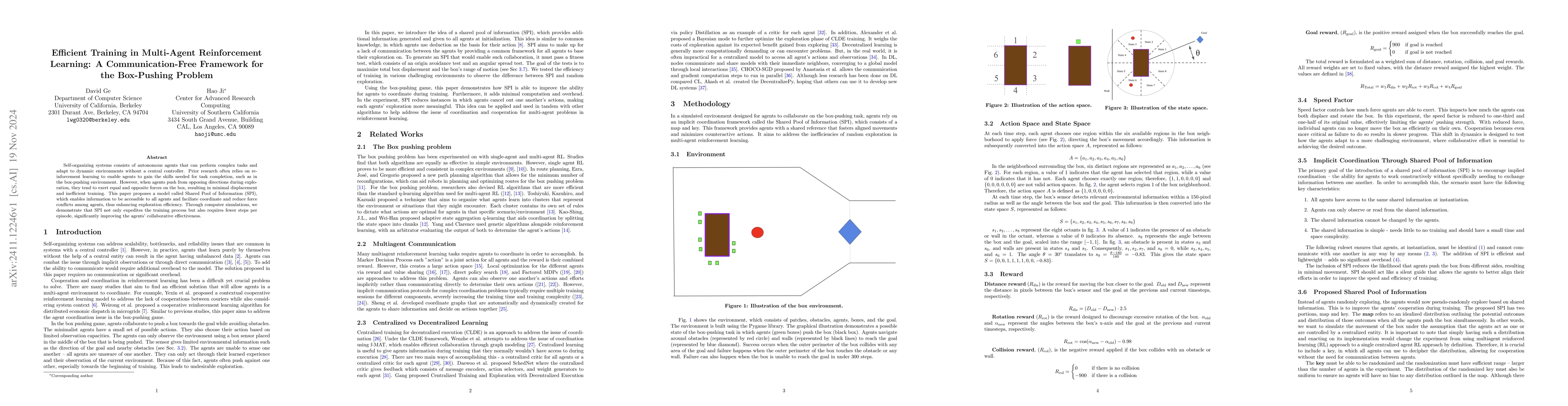 Thumbnail for Efficient Training in Multi-Agent Reinforcement Learning: A
  Communication-Free Framework for the Box-Pushing Problem