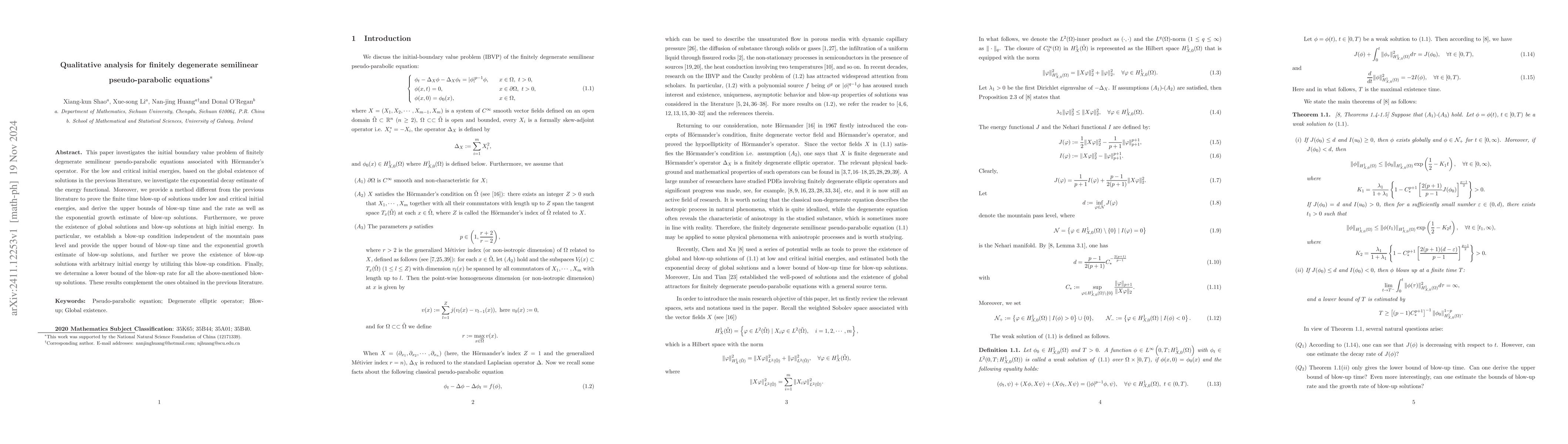 Thumbnail for Qualitative analysis for finitely degenerate semilinear pseudo-parabolic
  equations