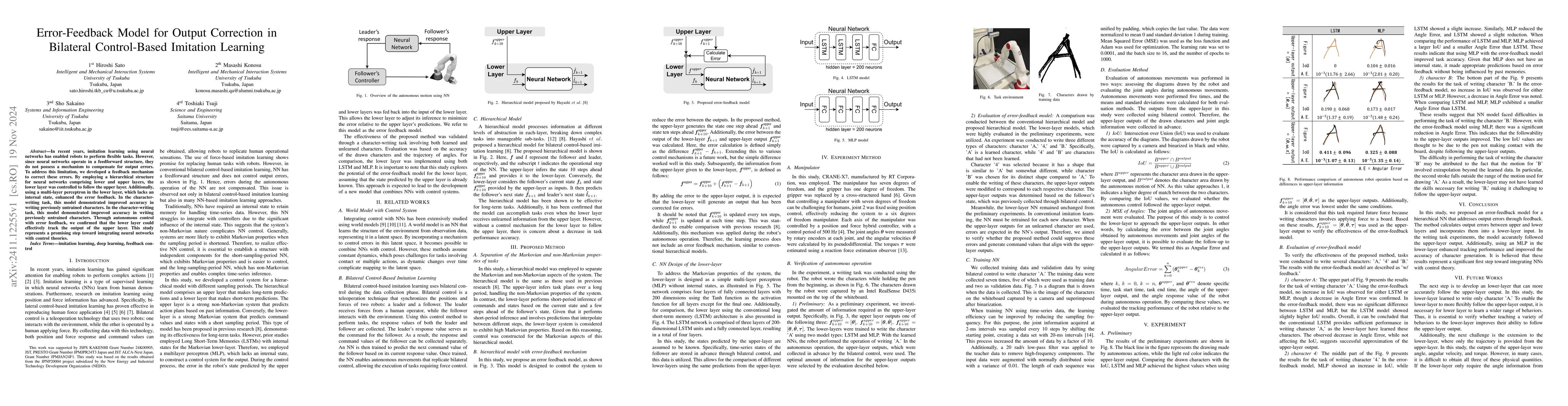 Thumbnail for Error-Feedback Model for Output Correction in Bilateral Control-Based
  Imitation Learning