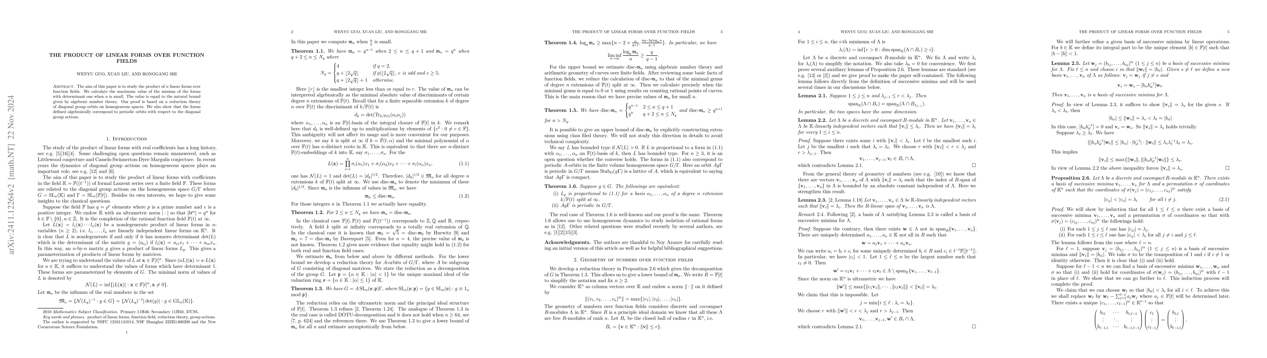 Thumbnail for The Product of linear forms over function fields