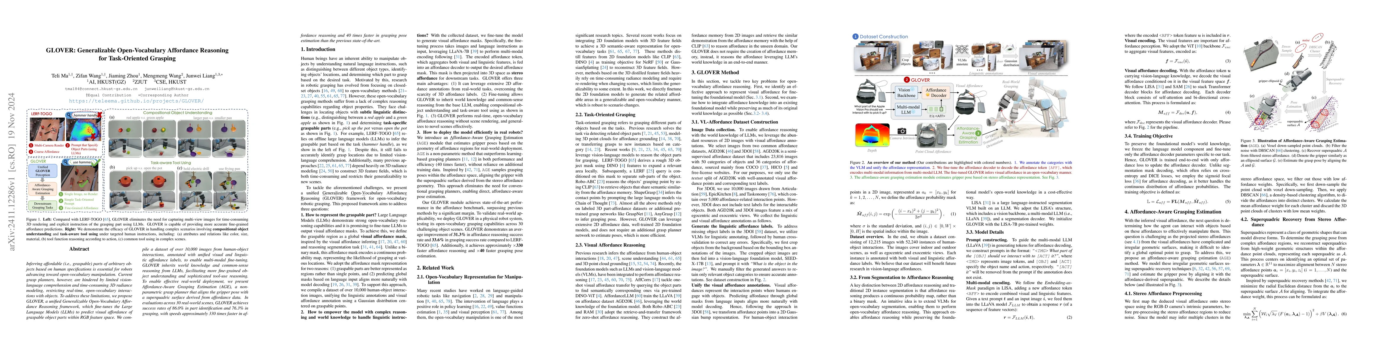 Thumbnail for GLOVER: Generalizable Open-Vocabulary Affordance Reasoning for
  Task-Oriented Grasping