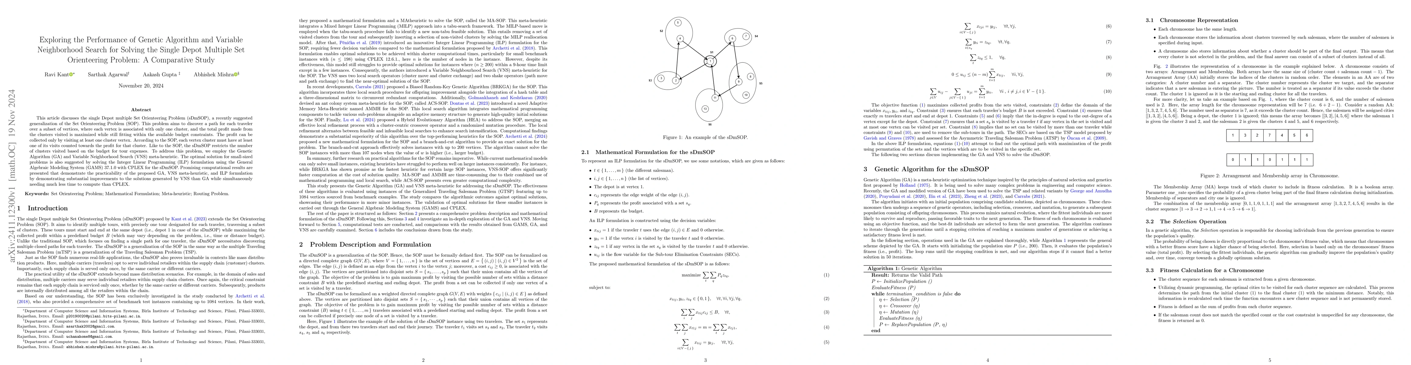 Thumbnail for Exploring the Performance of Genetic Algorithm and Variable Neighborhood
  Search for Solving the Single Depot Multiple Set Orienteering Problem: A
  Comparative Study