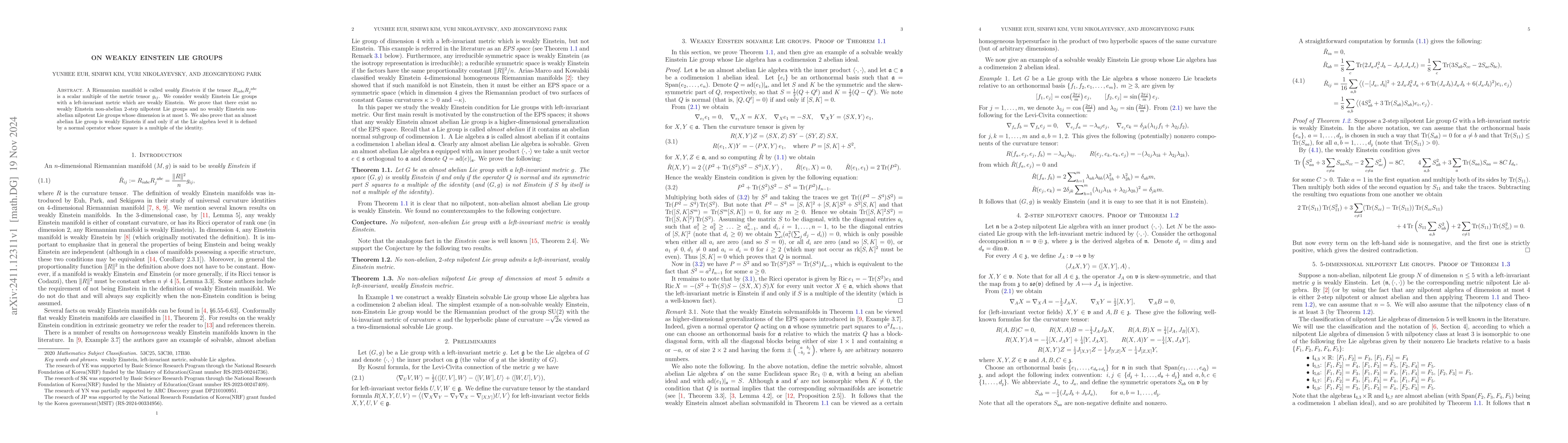 Thumbnail for On weakly Einstein Lie groups