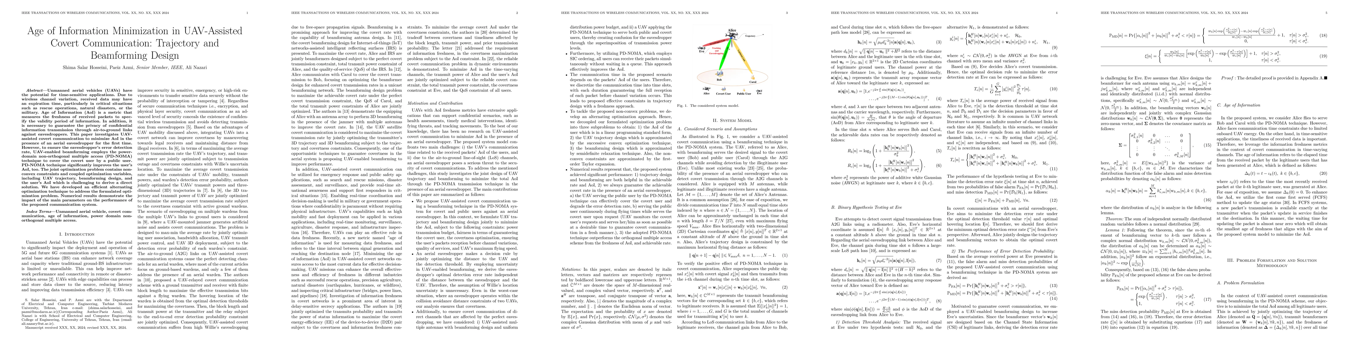 Thumbnail for Age of Information Minimization in UAV-Assisted Covert Communication:
  Trajectory and Beamforming Design