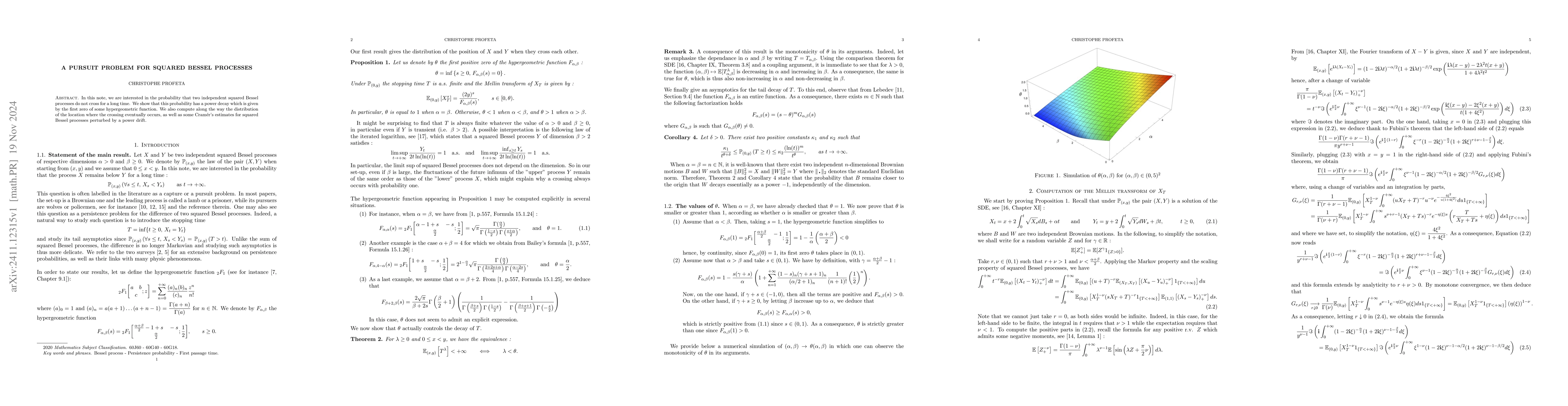 Thumbnail for A pursuit problem for squared Bessel processes