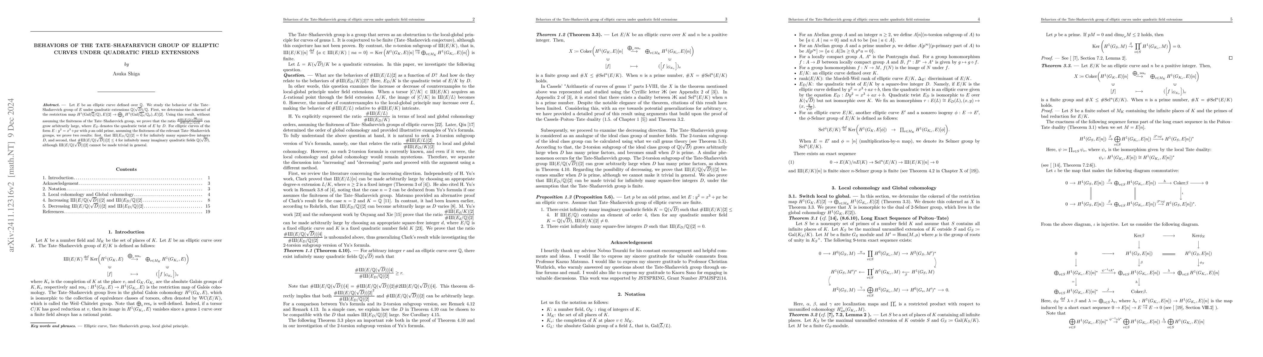 Thumbnail for Behaviors of the Tate--Shafarevich group of elliptic curves under
  quadratic field extensions