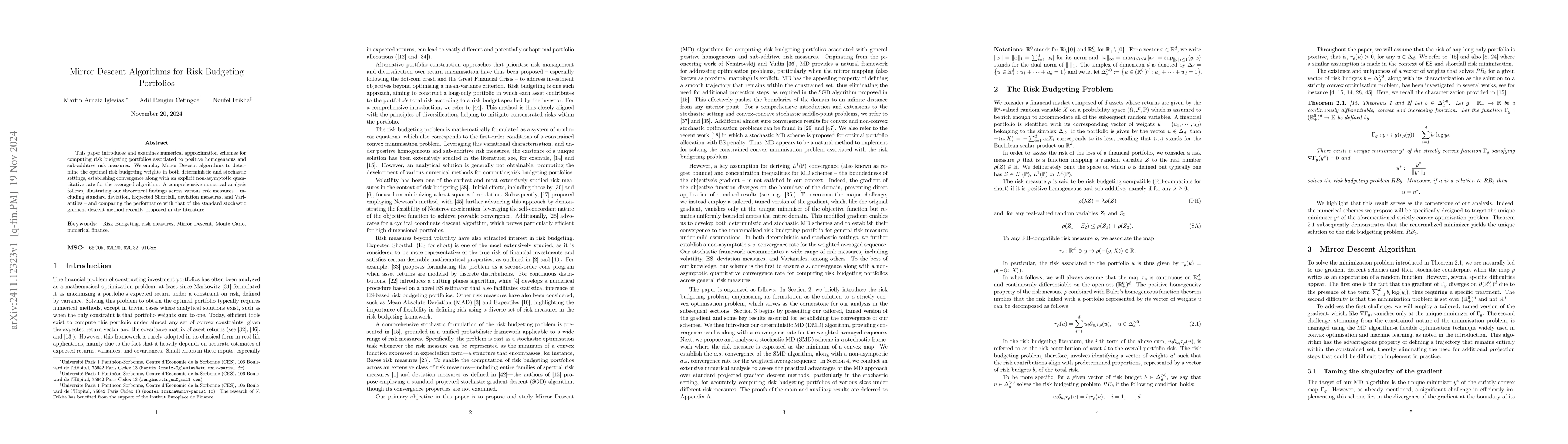 Thumbnail for Mirror Descent Algorithms for Risk Budgeting Portfolios